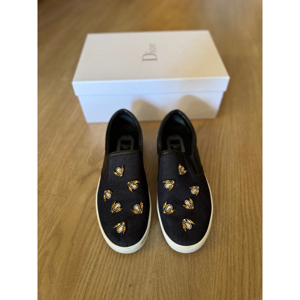 Dior Bee Embellished Denim Slip On Sneakers